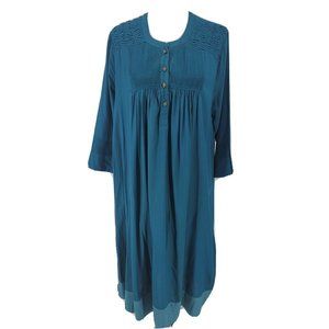 April Cornell Maxi nightgown Smocked Top Long Sleeve Blue Women's Large